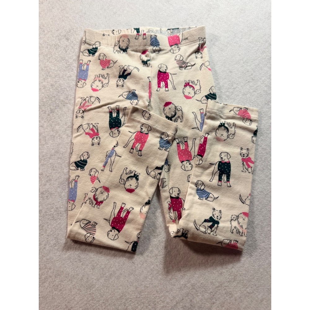 Wonder Nation Girls XS 4-5 Dog Print Leggings Cream Cotton Blend Stretch Pants